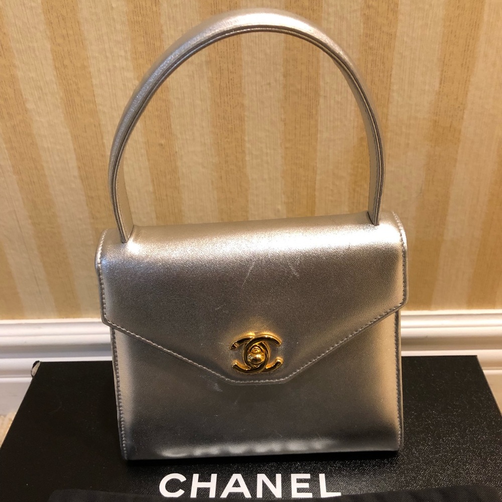 Chanel Silver Leather Kelly Bag